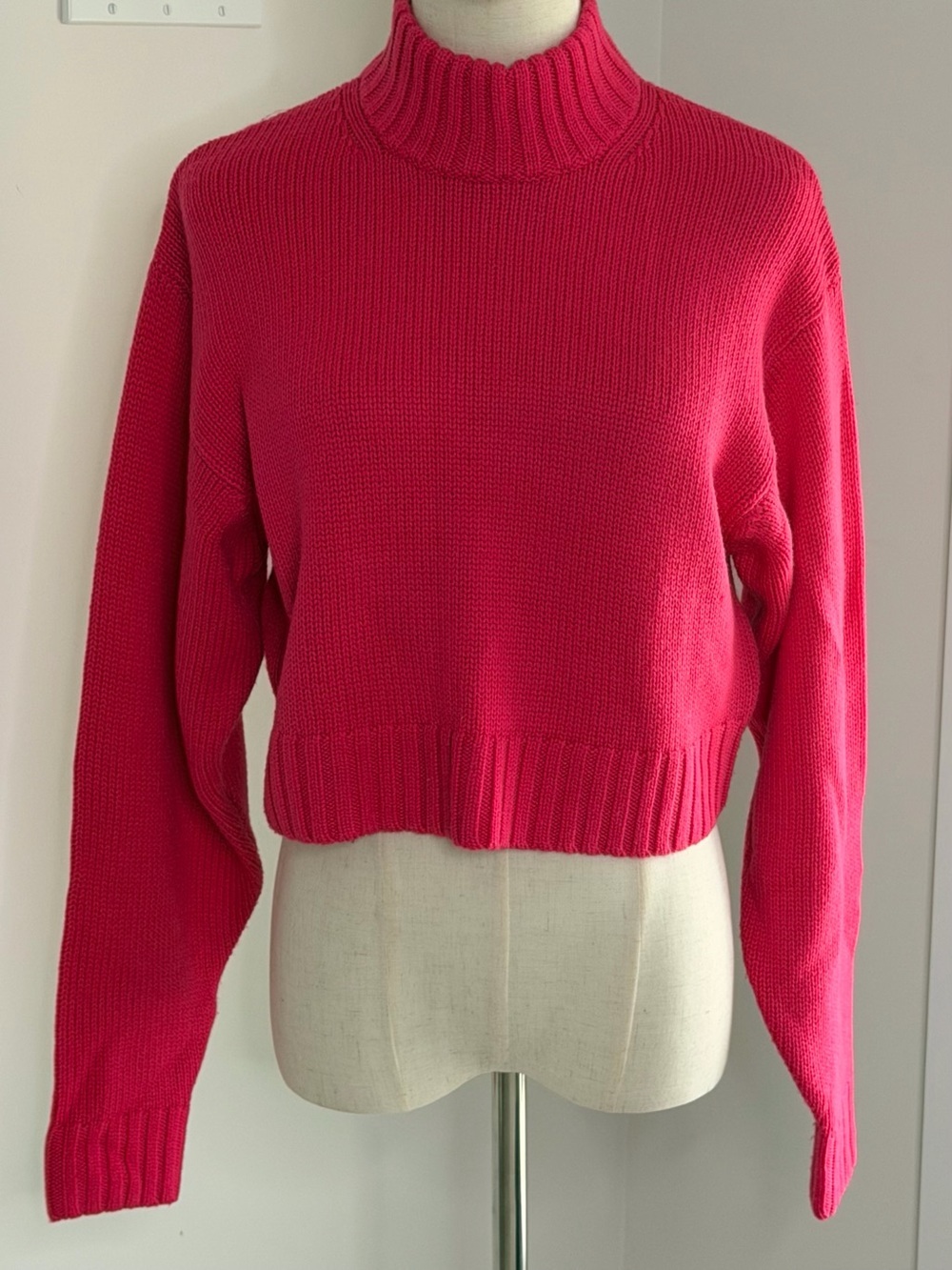 Wilfred Free- Bright Pink Cropped Turtleneck Sweater